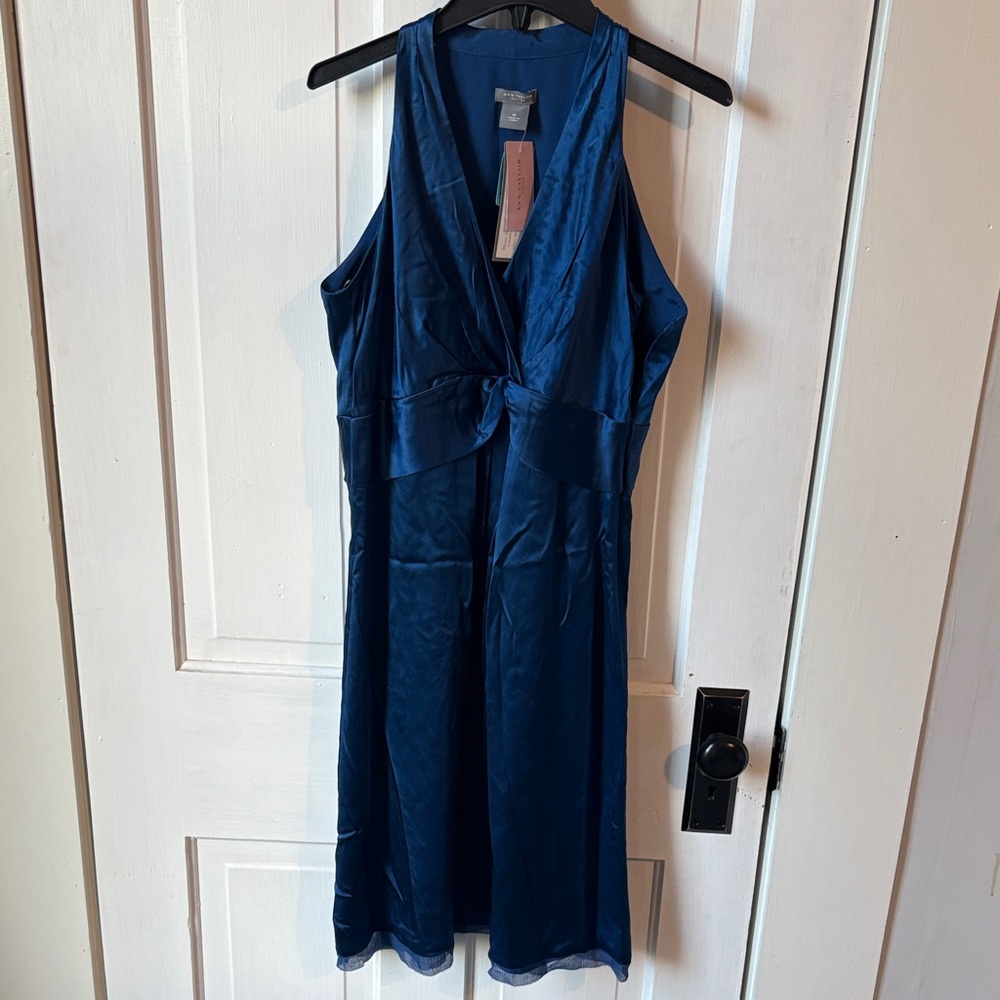 Ann Taylor‎ Deep Blue Silk Midi Dress NWT 8p